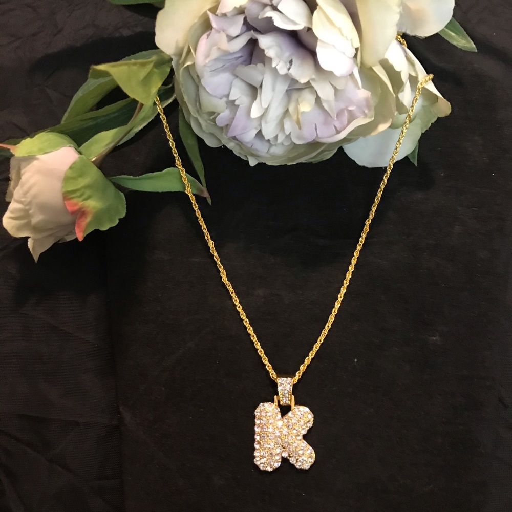 Bubble Letter Rhinestone Charm Necklace